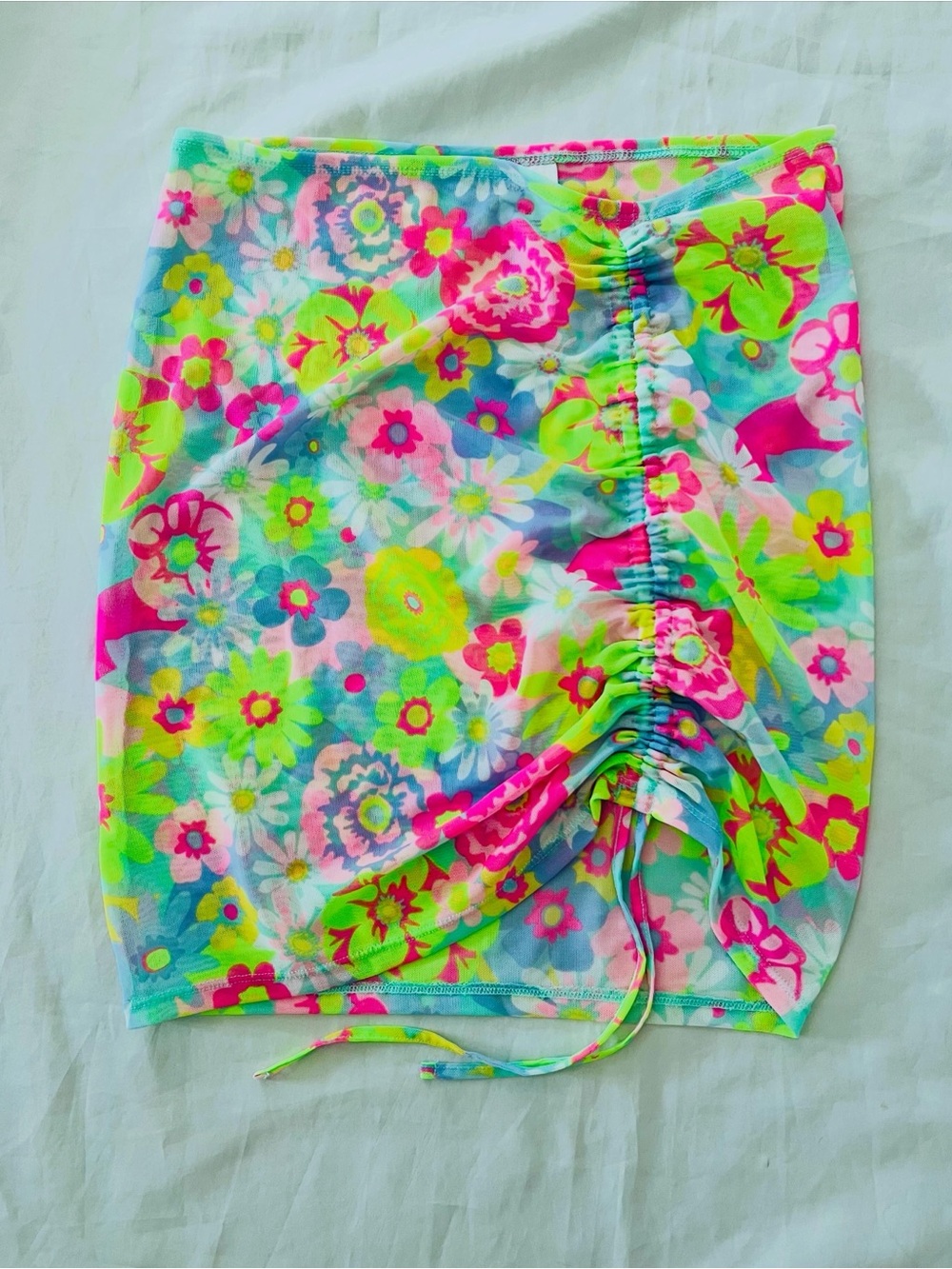 Y2K 2000s McBling Floral Sheer Bathing Suit Cover Up Skirt Tropical Groovy M